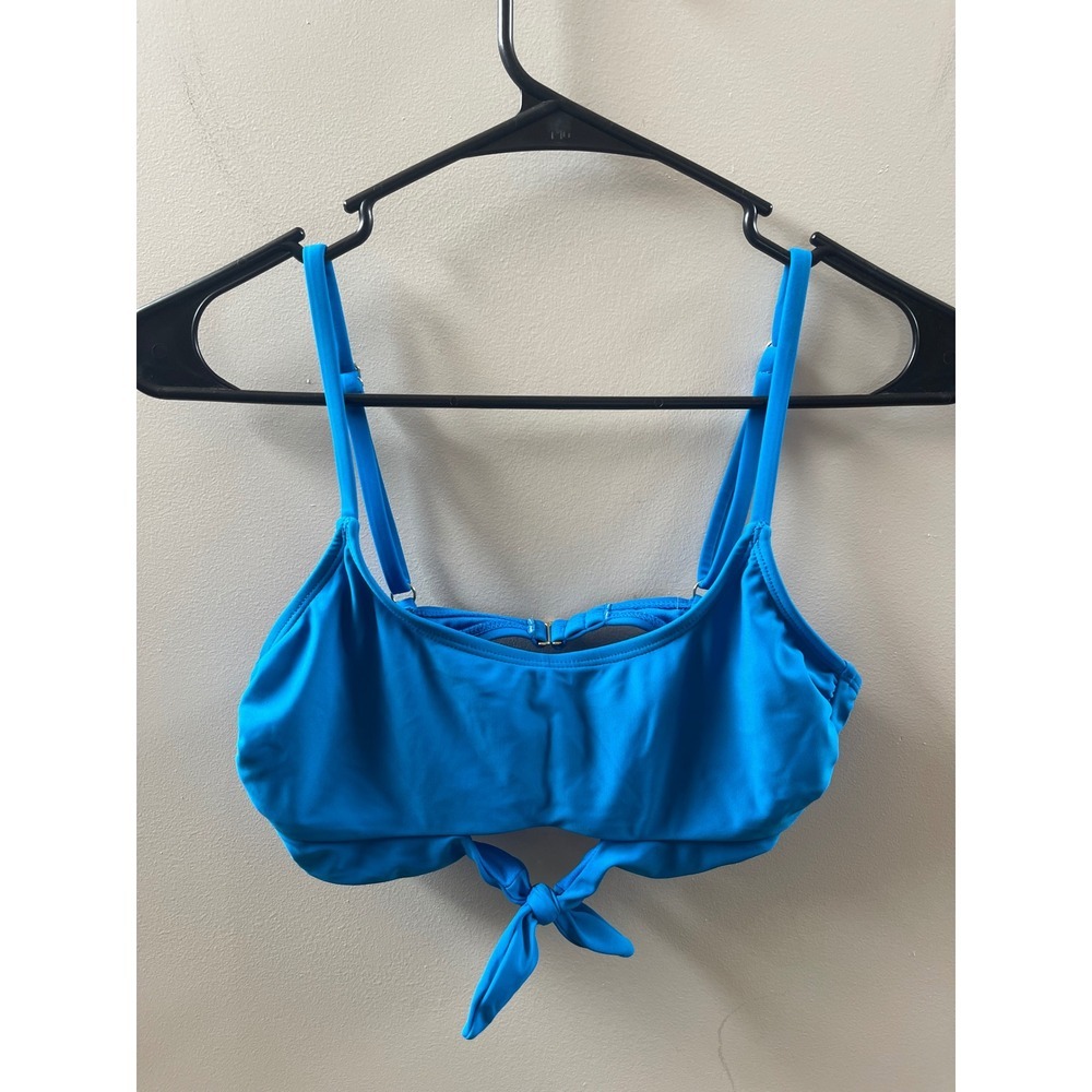 Carolina's Saltwater Bikini Top Women's Small Blue Front Tie Scoop Neck